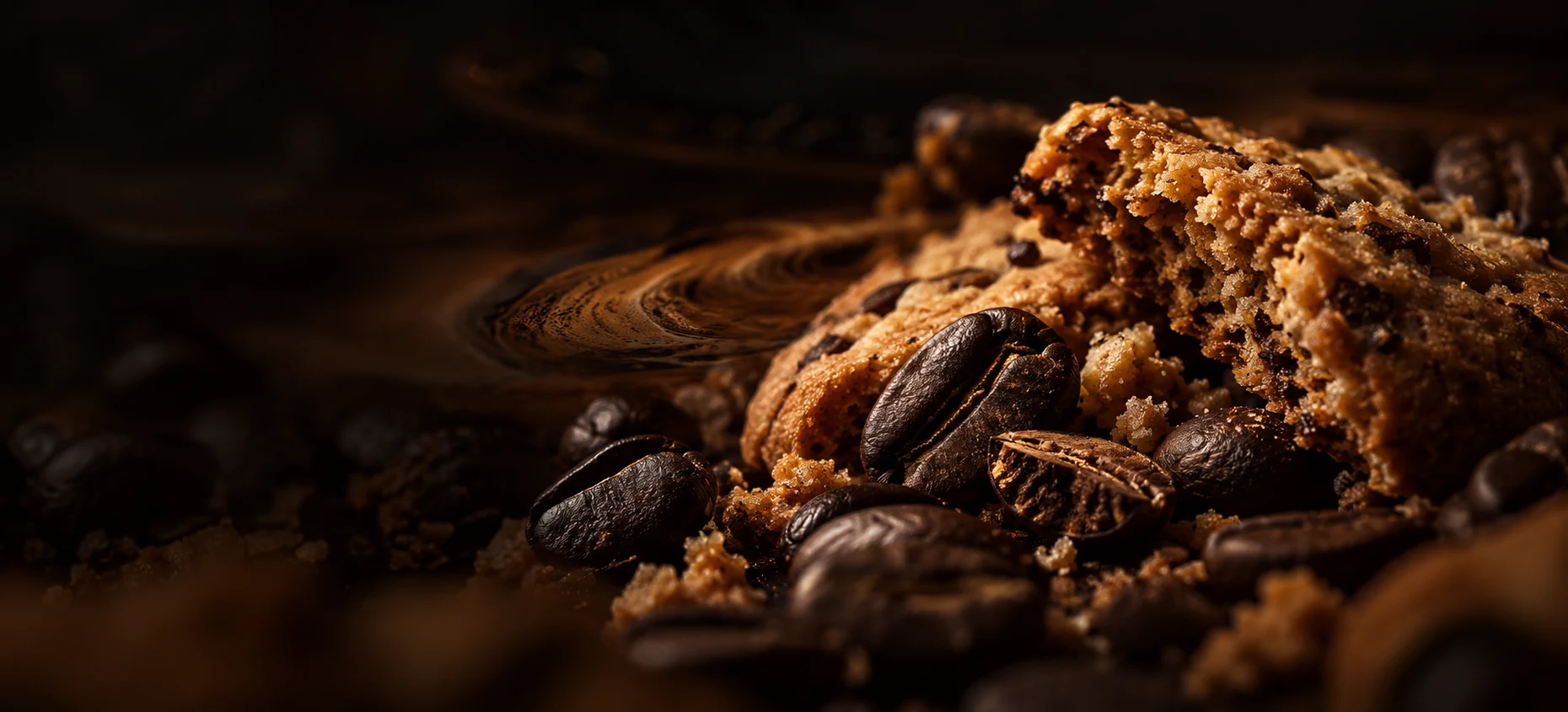 Biscotto e chicchi di caffè in primo piano