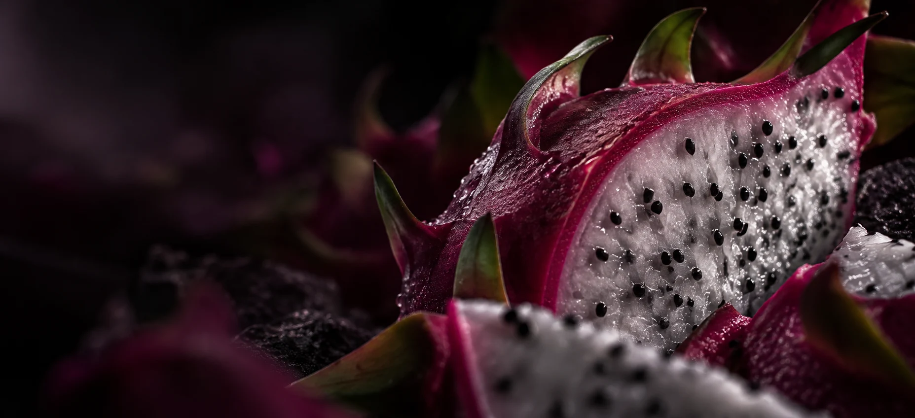 The white flesh and pink skin of dragon fruit