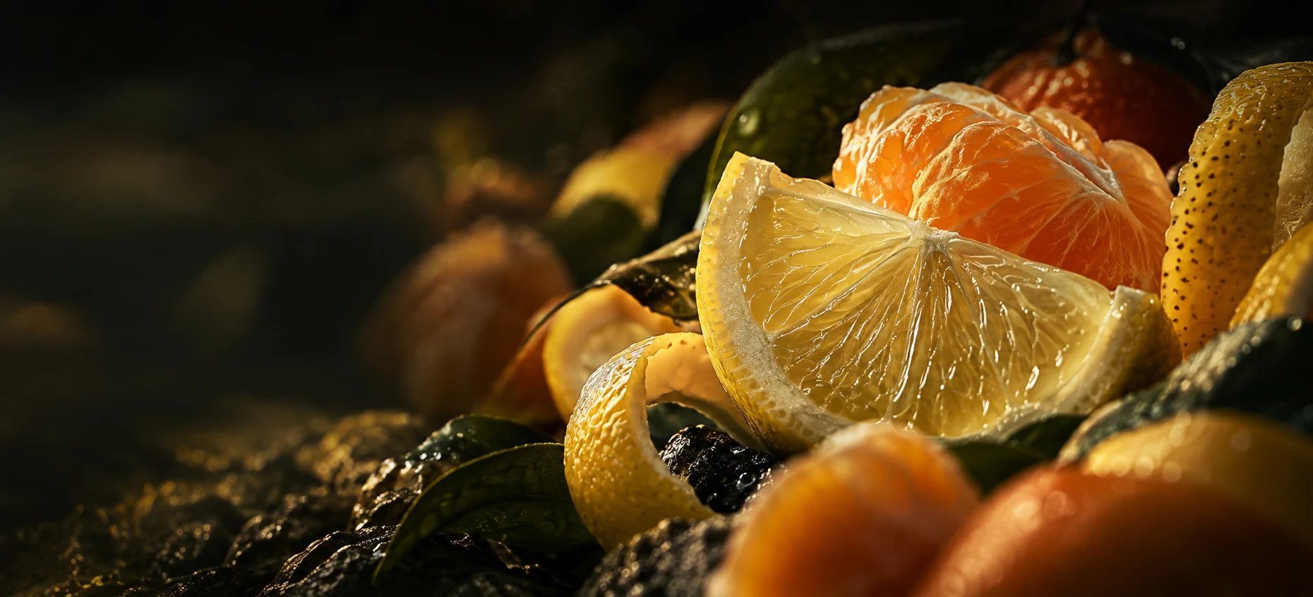 Zitrone und Mandarine, Fruchtfleisch und Schalen