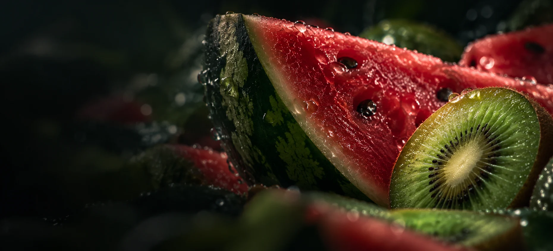 Meloun a kiwi, dužina a semínka zblízka