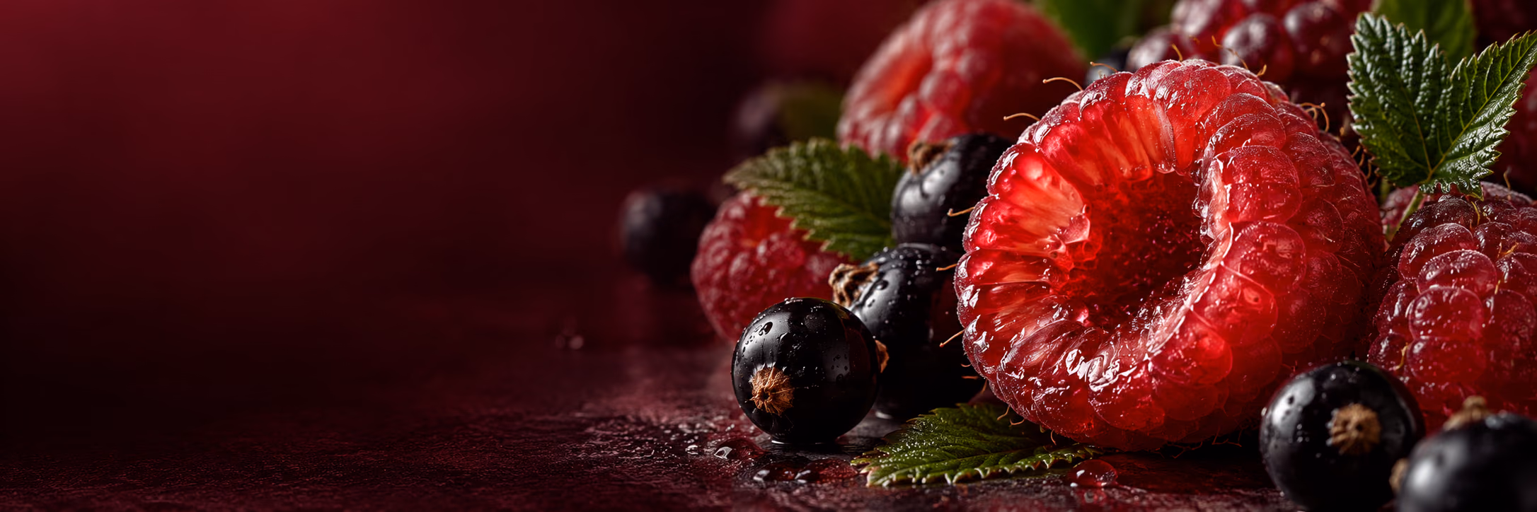 Textur von Himbeeren und schwarzen Johannisbeeren