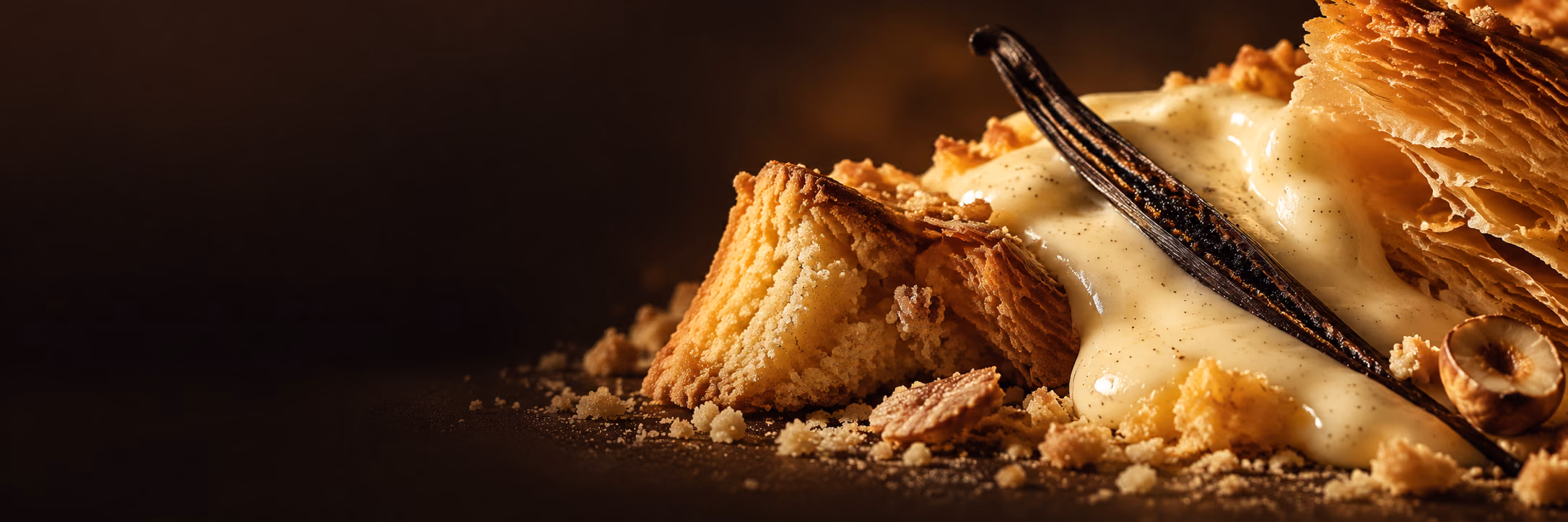 Texturen von Vanille und goldbraunem Gebäck